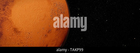 Pianeta rosso marte in colori naturali, mission target nello spazio esterno (3d illustrazione banner, elementi di questa immagine sono arredate dalla NASA) Foto Stock