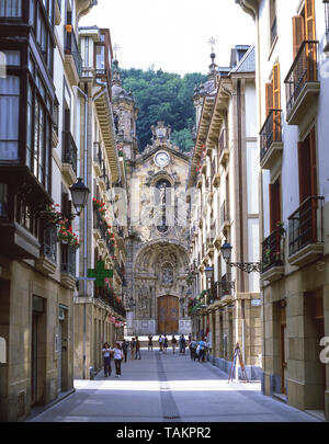 Basi­lica de Santa Mari­a del Coro da Calle Mayor, San SebastiÃ¡(Donostia), Paesi Baschi (Pai­s Vasco), Spagna Foto Stock
