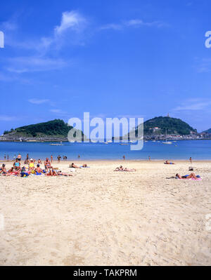 Spiaggia Concha, Bahia de La Concha, San Sebastian (Donostia), Paese Basco (Pai-s Vasco), Spagna Foto Stock