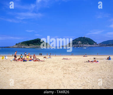 Spiaggia Concha, Bahia de La Concha, San Sebastian (Donostia), Paese Basco (Pai-s Vasco), Spagna Foto Stock