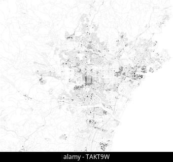 Mappa satellitare di Sendai, è la capitale della Prefettura di Miyagi, Giappone. Mappa di strade e di edifici del centro storico. Illustrazione Vettoriale