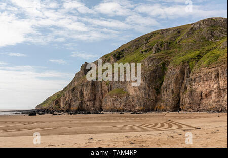 Le scogliere sul lato sud di Brean Down, Somerset, Inghilterra, Regno Unito Foto Stock