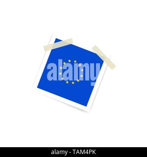 Raccolta di blank foto telai incollati con la bandiera europea su nastro per condotti su sfondo bianco. Modello mockups per la progettazione. Illustrazione Vettoriale Illustrazione Vettoriale