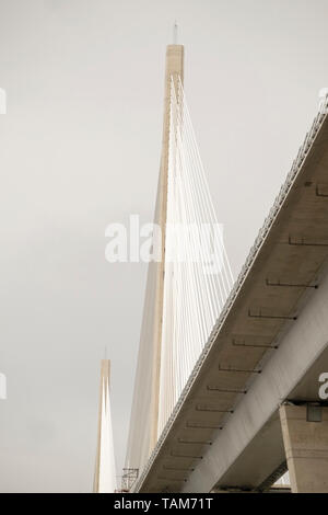 Detail of new Queensferry Crossing road bridge showing cables near Edinburgh,Scotland, UK Foto Stock