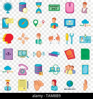 Icone di telecomunicazione set, stile cartoon Illustrazione Vettoriale