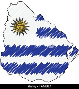 Uruguay mappa disegnata a mano sketch. Concetto di vettore illustrazione flag di disegno per bambini, scribble mappa. Mappa del paese per una infografica, brochure e Illustrazione Vettoriale