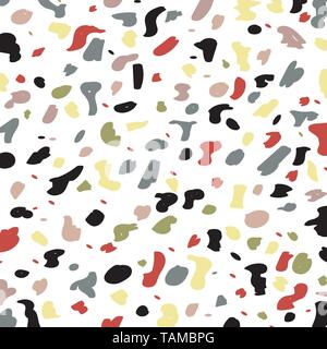 Pavimenti in terrazzo seamless background design pattern. Marmo pavimento astratta. Texture in stile veneziano composta di pietra naturale, granito, quarzo, vetro Illustrazione Vettoriale