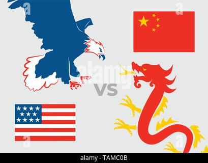 Commercio il concetto di guerra USA contro la Cina Eagle e Dragon Illustrazione Vettoriale