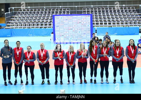 Porta di Chiba Arena, Chiba, Giappone. 26 Maggio, 2019. Canada team group (CAN), 26 maggio 2019 - Udienza pallavolo : UDIENZA Pallavolo sfida match 2019, Cerimonia di premiazione a Chiba Port Arena, Chiba, Giappone. Credito: Naoki Nishimura AFLO/sport/Alamy Live News Foto Stock