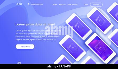 Landing page concetto con i telefoni cellulari Illustrazione Vettoriale