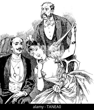 Due uomini e una donna di partecipare ad un evento elegante e comunque fiduciosi Foto Stock