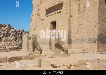 I Lions proteggendo l'ingresso del tempio di Iside Foto Stock