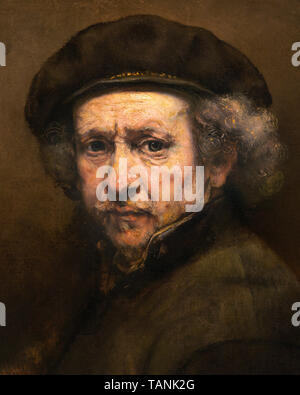 Rembrandt van Rijn, autoritratto, (con berretto e girato a collare) (dettaglio), pittura, 1659 Foto Stock