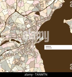 Aarhus Danimarca arte Stampa mappa modello, colore marrone versione per applicazioni di stampa o sfondi web Illustrazione Vettoriale