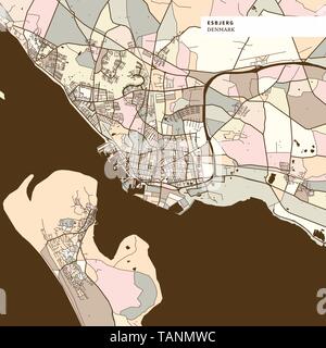 Esbjerg Danimarca arte Stampa mappa modello, colore marrone versione per applicazioni di stampa o sfondi web Illustrazione Vettoriale