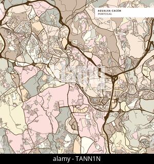 Mappa di Agualva Cacem, marrone versione colorata per le applicazioni, per la stampa o il web sfondi Illustrazione Vettoriale