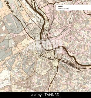 Mappa di Basilea Svizzera, marrone versione colorata per le applicazioni, per la stampa o il web sfondi Illustrazione Vettoriale