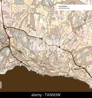 Mappa di losanna svizzera, marrone versione colorata per le applicazioni, per la stampa o il web sfondi Illustrazione Vettoriale