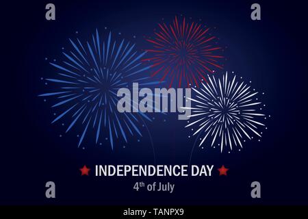 Felice Giorno Di Indipendenza usa fuochi d' artificio in blu e rosso illustrazione vettoriale EPS10 Illustrazione Vettoriale