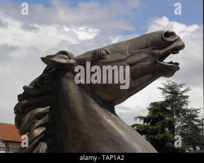 Sculture di cavalli a Skopje,N Macedonia Foto Stock