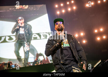 Norvegia - Oslo, 23 maggio 2019. La American rap gruppo Wu-Tang Clan esegue un concerto dal vivo come parte dell'evento dèi di rap a Oslo Spektrum di Oslo. Qui il rapper RZA è visto dal vivo sul palco. (Photo credit: Gonzales foto - Terje Dokken). Foto Stock