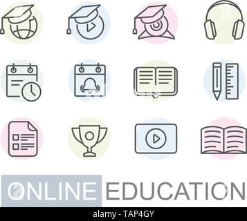 Apprendimento a distanza e formazione online icon set - i tutorial video Illustrazione Vettoriale