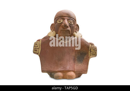 Madrid, Spagna - Settembre 8th, 2018: navi che ritraggono persone vestite con magliette. Cultura Mochica (100 BC) Perù. Museo delle Americhe, Madrid, Spagna Foto Stock