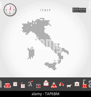 Vettore di linee verticali modello mappa dell'Italia. In striping semplice silhouette dell'Italia. Vettore realistico Bussola. Infografico Business icone. Illustrazione Vettoriale