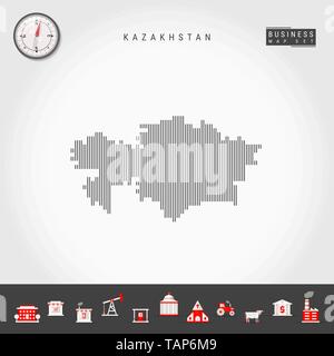 Vettore di linee verticali Mappa di Kazakistan. Silhouette a strisce del Kazakistan. Bussola realistiche. Icone di business Illustrazione Vettoriale