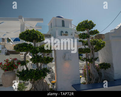 Santorini decor di stile greco edificio blu di Windows Foto Stock