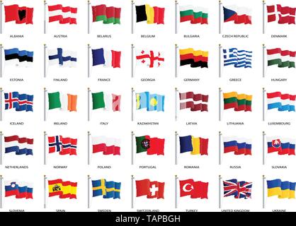 Bandiere di Europa, sventolando nel vento - Vettore bandiere del mondo raccolta Illustrazione Vettoriale