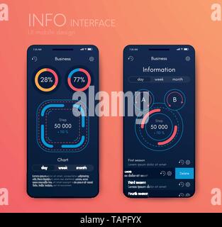 La grafica vettoriale infographics mobile con due opzioni. Modello per la creazione di applicazioni mobili, layout di flusso di lavoro, diagramma, banner web design Illustrazione Vettoriale