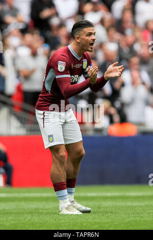 Londra, Regno Unito. 27 Maggio, 2019. Jack Grealish di Aston Villa durante il cielo EFL Bet Play-Off campionato partita finale tra Aston Villa e Derby County allo Stadio di Wembley a Londra, Inghilterra il 27 maggio 2019. Foto di Ken scintille. Solo uso editoriale, è richiesta una licenza per uso commerciale. Nessun uso in scommesse, giochi o un singolo giocatore/club/league pubblicazioni. Credit: UK Sports Pics Ltd/Alamy Live News Foto Stock