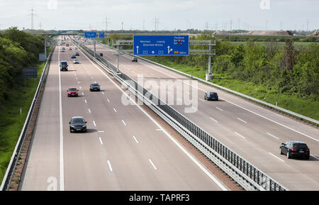 12 maggio 2019, Sassonia-Anhalt, Thurland: vista sull'autostrada A9 in direzione di Monaco di Baviera. Foto: Jan Woitas/dpa-Zentralbild/dpa Foto Stock