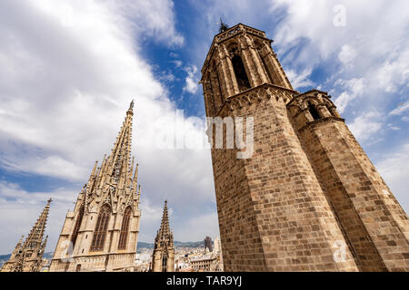 Barcellona, dettaglio della cattedrale gotica di Santa Croce e di Santa Eulalia (Catedral de la Santa Cruz y Santa Eulalia) in Catalogna, Spagna, Europa Foto Stock