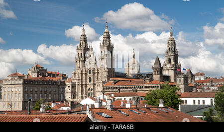 Vista della cattedrale di Santiago di Compostela dal parco Alameda. La fotografia in bianco e nero. Punto di riferimento Foto Stock