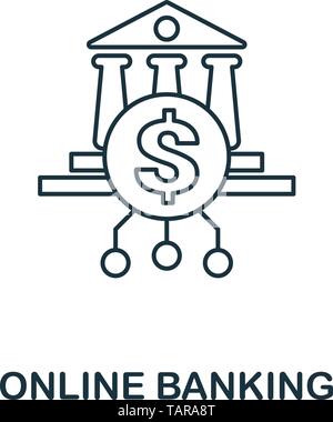 Online Banking icona stile di contorno. Design sottile della collezione di icone fintech. Icona di online banking pixel Perfect per web design, app e software Illustrazione Vettoriale