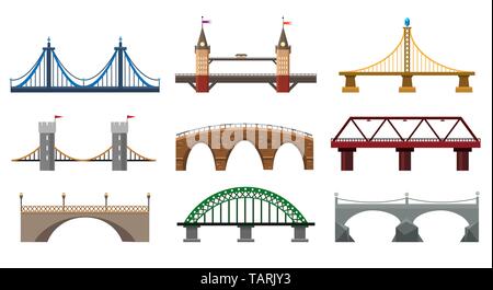 I ponti di vettore. Ponte di ferro imposta illustrazione, metallo architettura building bridgework elementi in stile piatto Illustrazione Vettoriale