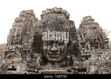 Faccia di Bayon, Prasat Bayon è riccamente decorato tempio Khmer di Angkor in Cambogia. Costruito alla fine del XII o XIII secolo come il tempio di stato Foto Stock