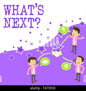 Segno di testo che mostra ciò che S è Nextquestion. Business photo presentazione di incertezza circa il seguente piano di azioni o di fare gli imprenditori conferiscono ai colleghi Foto Stock