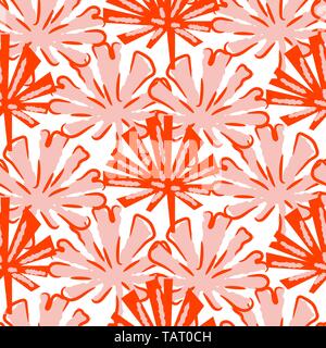 Foglie tropicali seamless pattern vettore in rosso colori stilizzati. Illustrazione Vettoriale