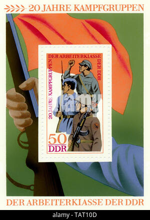 Centro storico di francobolli della RDT, per motivi politici, Historische Briefmarke der DDR, 20 Jahre Kampfgruppen, Deutsche Demokratische Republik, 1973 Foto Stock