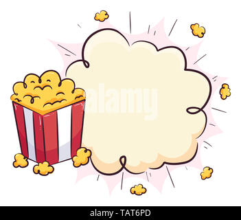 Illustrazione di un Popcorn su una scatola con Popping Blank Board Foto Stock