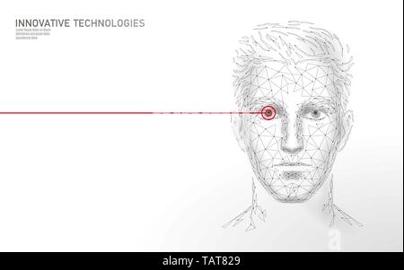 Bassa poli maschio faccia umana identificazione biometrica. Sistema di riconoscimento del concetto. Dati personali accesso sicuro la scansione di innovazione tecnologica. 3D Illustrazione Vettoriale