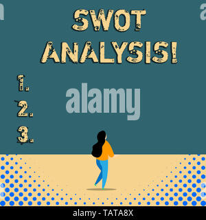 Segno di testo che mostra l'analisi SWOT. Business photo quadro di testo utilizzato per valutare una società s è posizione competitiva Foto Stock