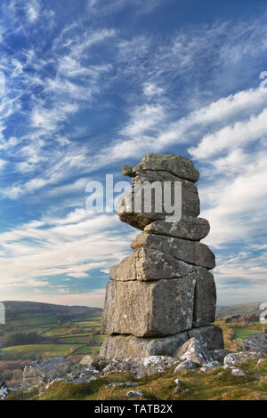 Bowerman del naso di roccia di granito stack nel Parco Nazionale di Dartmoor, Devon Foto Stock