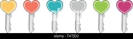 Icona di un cuore colorato-chiave sagomata Illustrazione Vettoriale