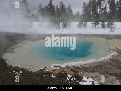 La cottura a vapore Silex molla sulla fontana vaso di vernice Trail in inverno nel Parco Nazionale di Yellowstone. Foto Stock