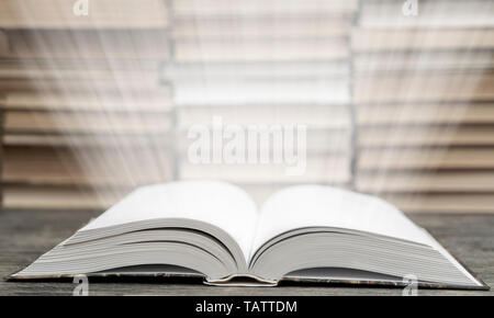 Le pagine del libro di emettere luce. Simbolo di saggezza, di conoscenze e di apprendimento. Foto Stock