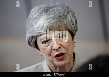 Bruxelles, Belgio. 28 Maggio, 2019. La Gran Bretagna è il primo ministro Theresa Maggio arriva per una Unione Europea (UE) che si terrà presso la sede centrale dell'UE. Credito: ALEXANDROS MICHAILIDIS/Alamy Live News Foto Stock